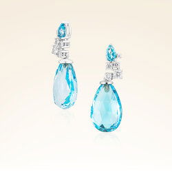 15,20 Karat Pırlantalı Swiss Blue Topaz Drop Küpe - 1