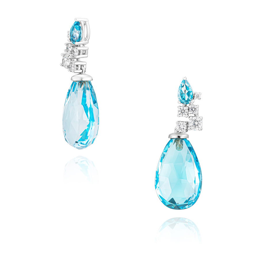 15,20 Karat Pırlantalı Swiss Blue Topaz Drop Küpe - PR01413 - 2