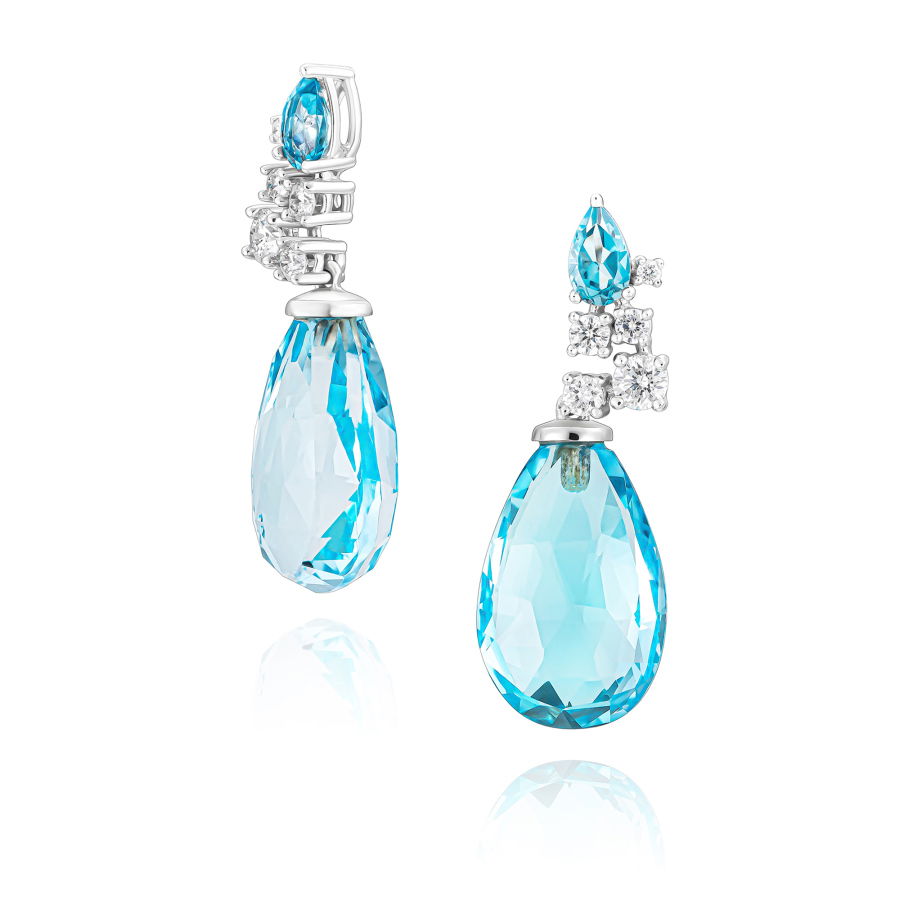 15,20 Karat Pırlantalı Swiss Blue Topaz Drop Küpe - PR01413 - 1