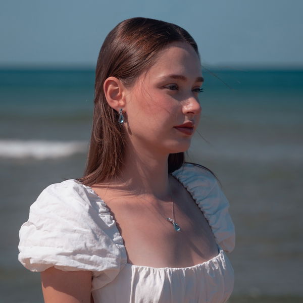 15,20 Karat Pırlantalı Swiss Blue Topaz Drop Küpe - Pare Pırlanta