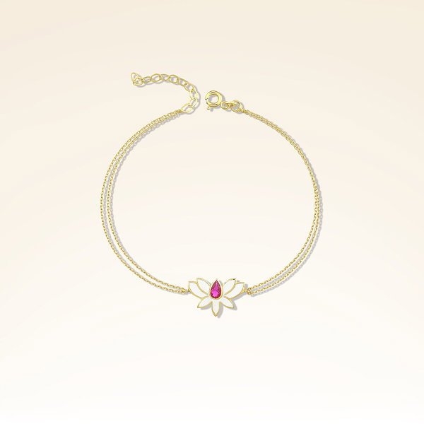 Altın Pembe Taşlı Mineli Lotus Bileklik - Pare Pırlanta