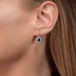 1,59 Karat Pırlantalı Safir Küpe - 3