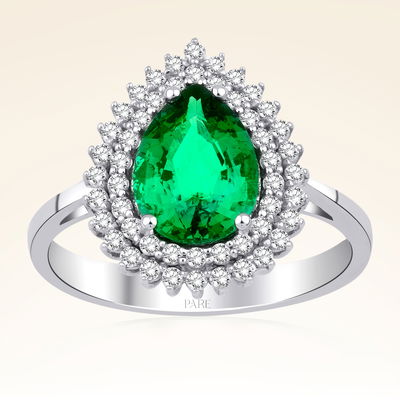 1,85 Karat Pırlanta Zümrüt Yüzük - Pare Pırlanta
