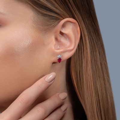 1,65 Karat Pırlantalı Yakut Küpe - Pare Pırlanta