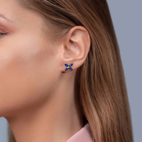 2,18 Karat Pırlanta Safir Küpe - Pare Pırlanta