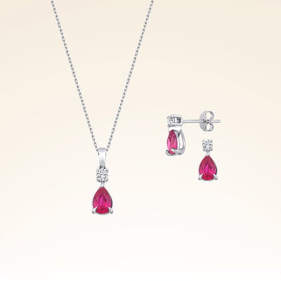 2,25 Karat Pırlantalı Yakut Set - Pare Pırlanta