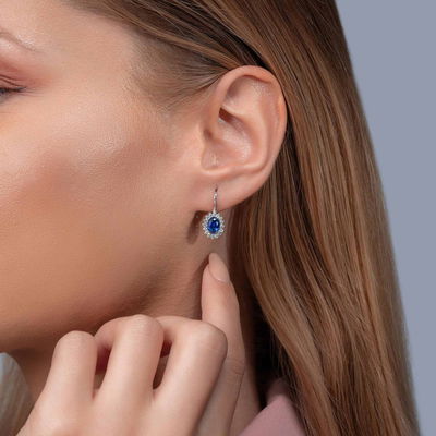 2,45 Karat Pırlanta Safir Küpe - Pare Pırlanta