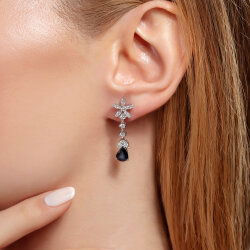 3,62 Karat Pırlantalı Safir Fantezi Küpe - 2