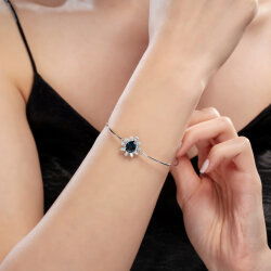 3,87 Karat Damla Pırlantalı London Blue Topaz Bileklik - 2