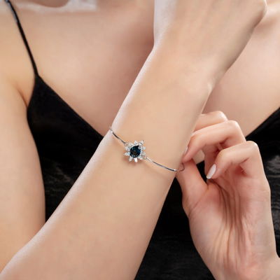 3,87 Karat Damla Pırlantalı London Blue Topaz Bileklik - Pare Pırlanta