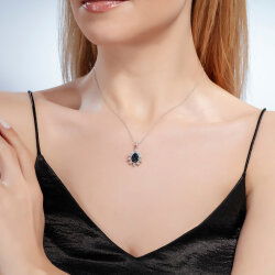 4,05 Karat Damla Pırlantalı London Blue Topaz Kolye - 2