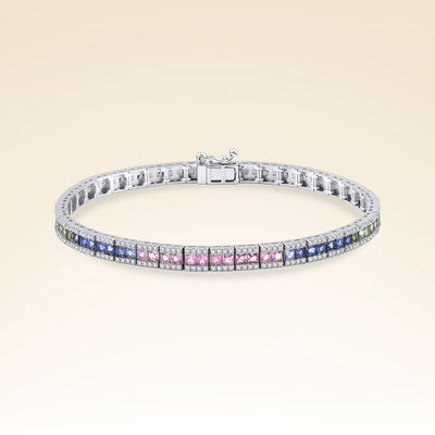 6,50 Karat Pırlantalı Safir Rainbow Bileklik - Pare Pırlanta