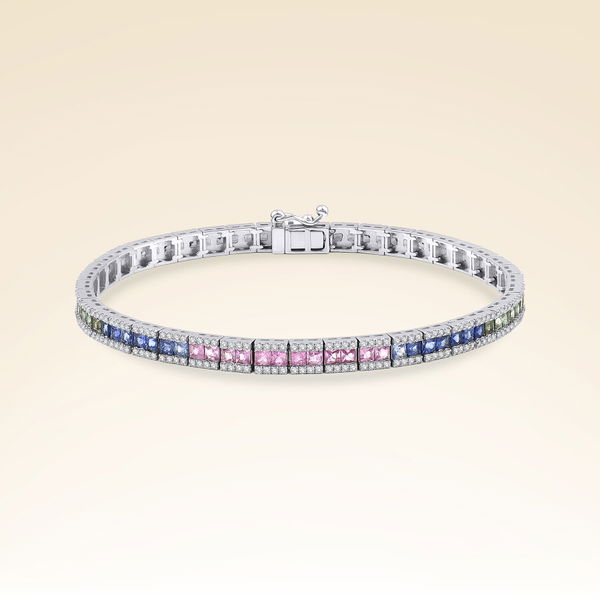 6,50 Karat Pırlantalı Safir Rainbow Bileklik - Pare Pırlanta