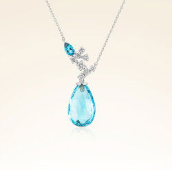 7,70 Karat Pırlantalı Swiss Blue Topaz Drop Kolye - 1