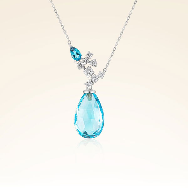 7,70 Karat Pırlantalı Swiss Blue Topaz Drop Kolye - Pare Pırlanta
