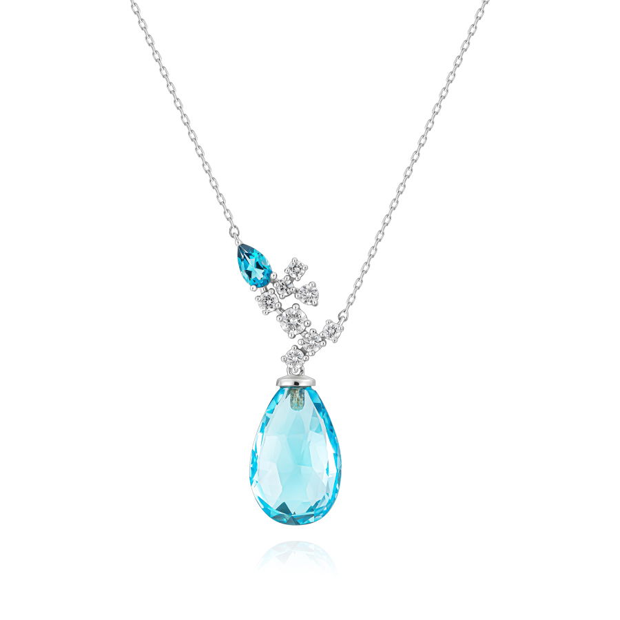 7,70 Karat Pırlantalı Swiss Blue Topaz Drop Kolye - PR01411 - 2