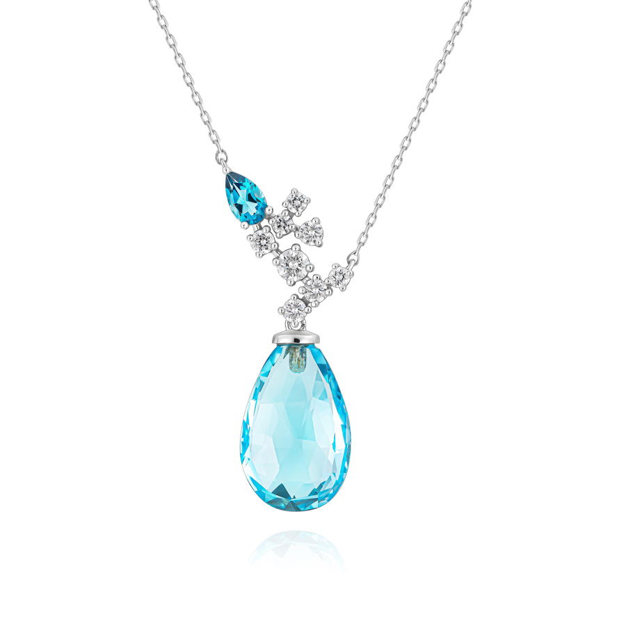 7,70 Karat Pırlantalı Swiss Blue Topaz Drop Kolye - PR01411 - 1