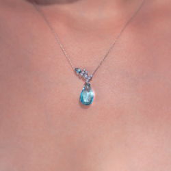 7,70 Karat Pırlantalı Swiss Blue Topaz Drop Kolye - PR01411 - 4