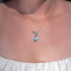 7,70 Karat Pırlantalı Swiss Blue Topaz Drop Kolye - PR01411 - 3