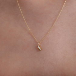 0,04 Karat Baget Pırlanta Çıtır Kolye - 3