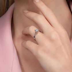 D Renk 0,50 Karat HRD Sertifikalı Tektaş Pırlanta Yüzük - 5