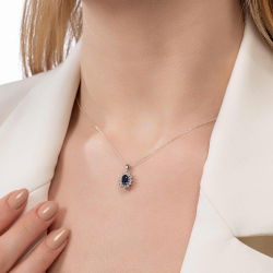 0,60 Karat Efektli Safir Pırlanta Kolye - 2