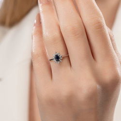 0,35 Karat Efektli Safir Pırlanta Yüzük - 4