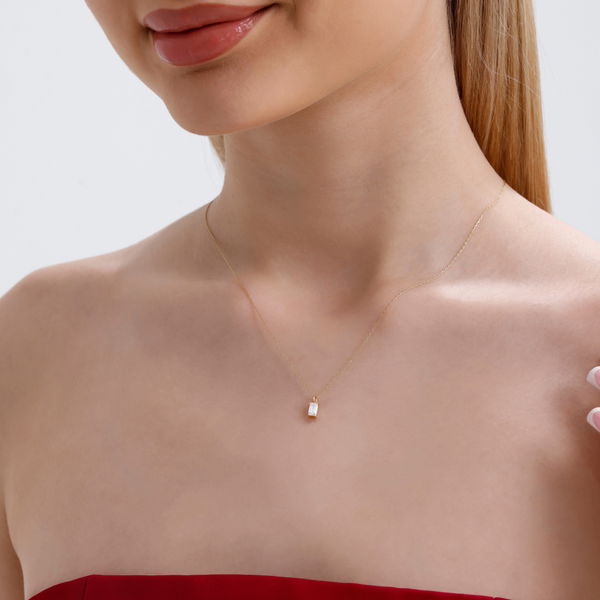 0,30 Karat Oktagon Kesim Pırlanta Minimal Kolye - Pare Pırlanta