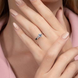 F Renk 0,70 Karat HRD Sertifikalı Tektaş Pırlanta Yüzük - 5