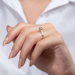 G Renk 0,50 Karat HRD Sertifikalı Tektaş Pırlanta Yüzük - 6