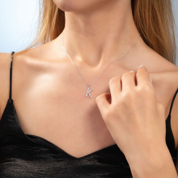 K Harf Pırlantalı Kolye - Pare Pırlanta