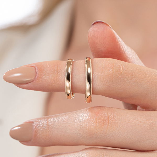 Kenarı Kalemli Çift Alyans - Pare Pırlanta