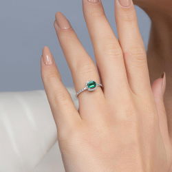 0,60 Karat Kolu Taşlı Pırlanta Zümrüt Yüzük - PR00273 - 4