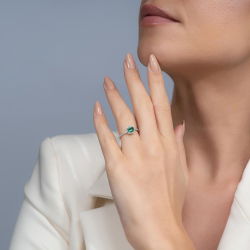 0,60 Karat Kolu Taşlı Pırlanta Zümrüt Yüzük - PR00273 - 3