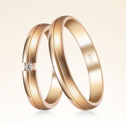 Mat ve Parlak Detaylı Tektaş Çift Alyans - 1