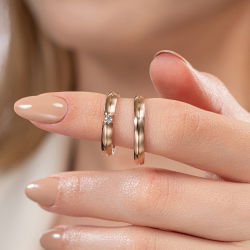 Mat ve Parlak Detaylı Tektaş Kadın Alyans - 5