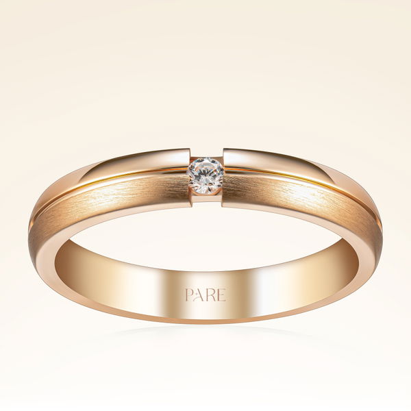 Mat ve Parlak Detaylı Tektaş Kadın Alyans - Pare Pırlanta