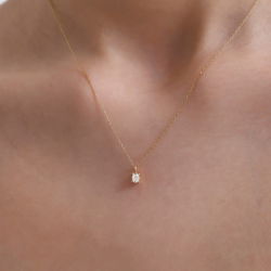 0,15 Karat Oval Kesim Pırlanta Minimal Kolye - PR01555 - 3