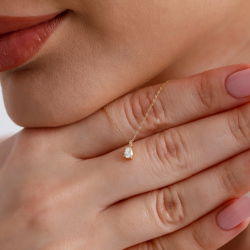 0,15 Karat Oval Kesim Pırlanta Minimal Kolye - PR01555 - 4