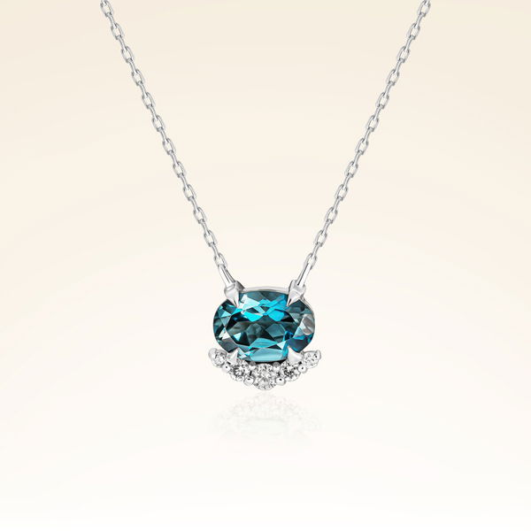 1,00 Karat Oval London Blue Topaz Pırlantalı Kolye - Pare Pırlanta