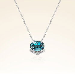 1,00 Karat Oval London Blue Topaz Pırlantalı Kolye - 1