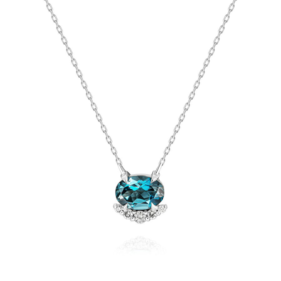 1,00 Karat Oval London Blue Topaz Pırlantalı Kolye - PR01142 - 1