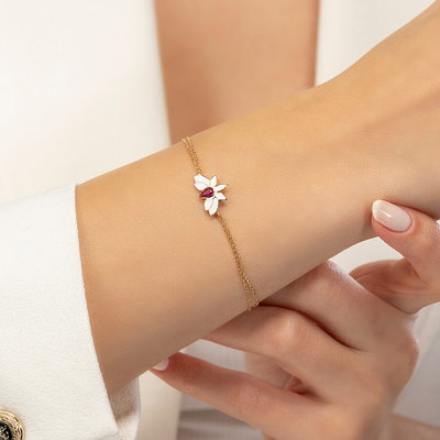 Altın Pembe Taşlı Mineli Lotus Bileklik - Pare Pırlanta