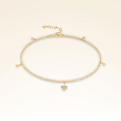 0,09 Karat Pırlanta Kalp Halhal - Pare Pırlanta