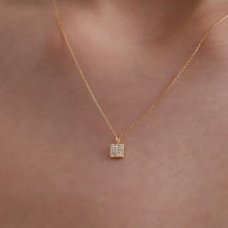 0,11 Karat Pırlanta Kare Kolye - PR01557 - 3