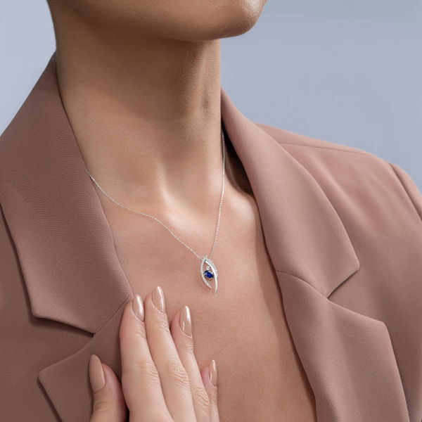 0,75 Karat Pırlanta Safir Kolye - Pare Pırlanta