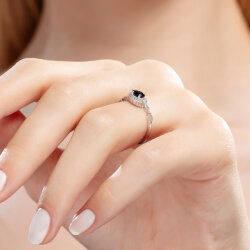 0,50 Karat Pırlantalı Safir Yüzük - 4