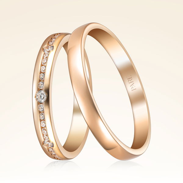 Pırlanta Sıra Taşlı Çift Alyans - Pare Pırlanta