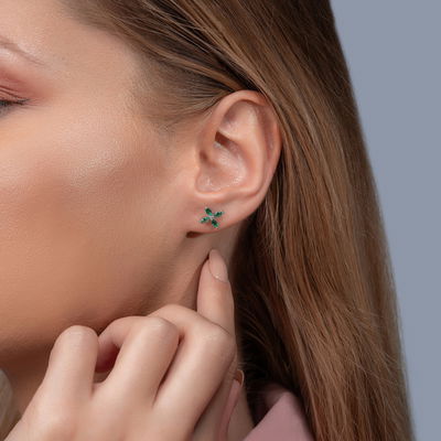 0,50 Karat Pırlanta Zümrüt Küpe - Pare Pırlanta