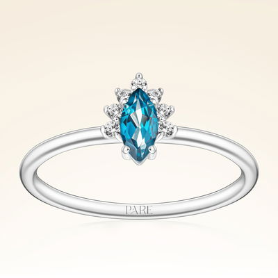 0,37 Karat Pırlantalı London Blue Topaz Yüzük - PR01208-8 - Pare Pırlanta